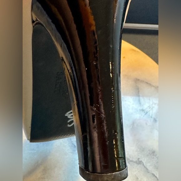 Franco Sarto Black & Cream Peep Toe Cone Thick High Heels SZ 6 Has few f… - Picture 13 of 13